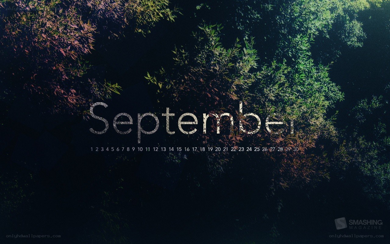 September calendar with foliage background
