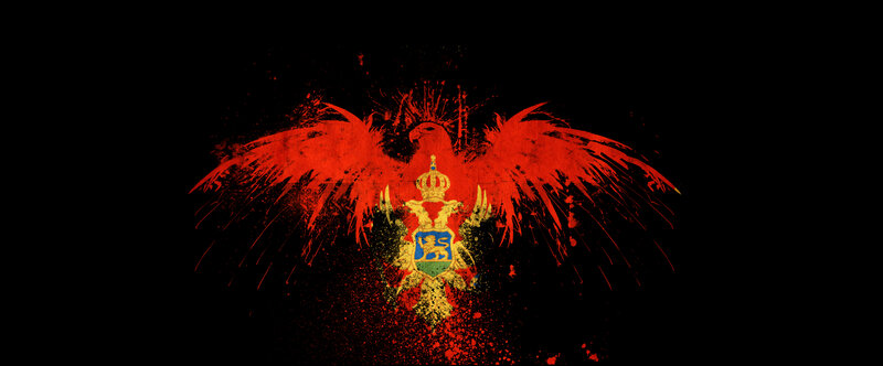 Serbian coat of arms with red splatter