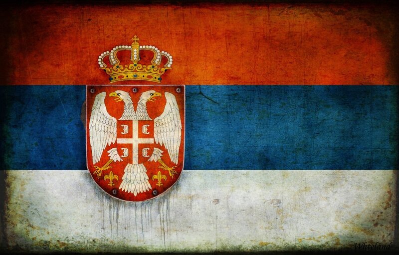 Serbian Flag with Coat of Arms — Red, Patriotic, Illustration
