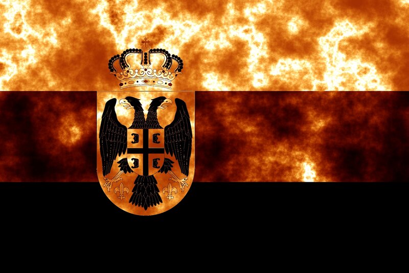 Serbian flag with fire background
