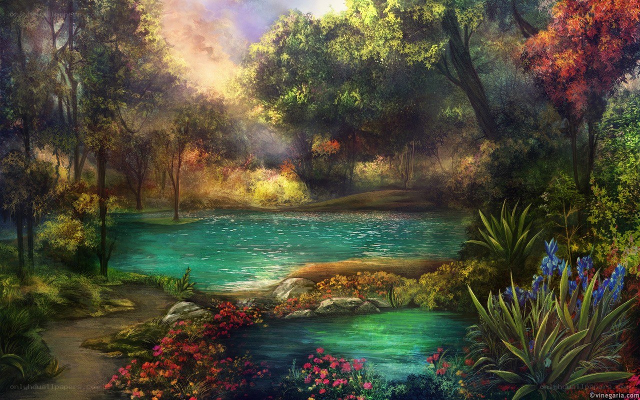 Serene forest pond landscape