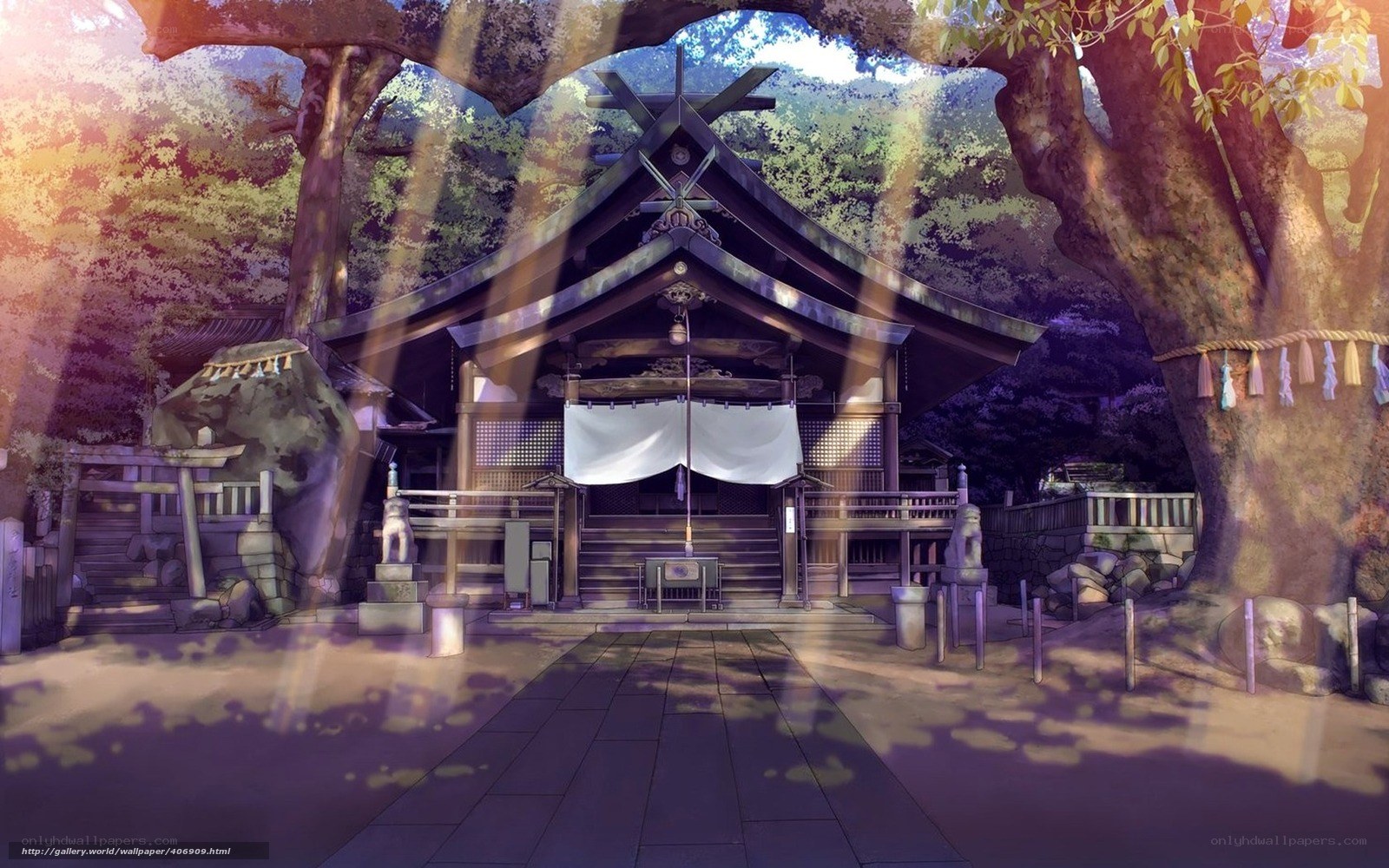 Serene Japanese shrine in forest