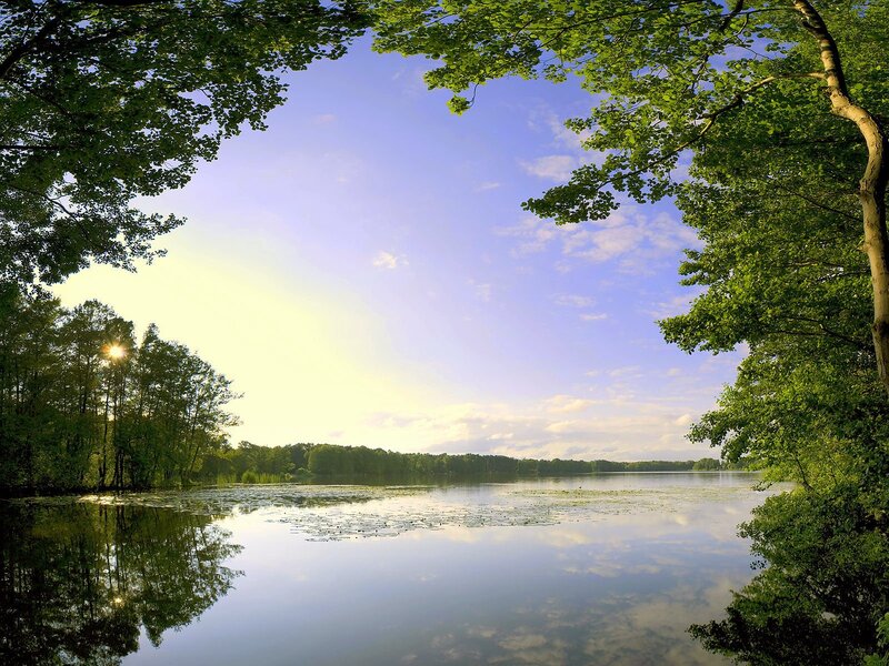 Serene lake at sunset