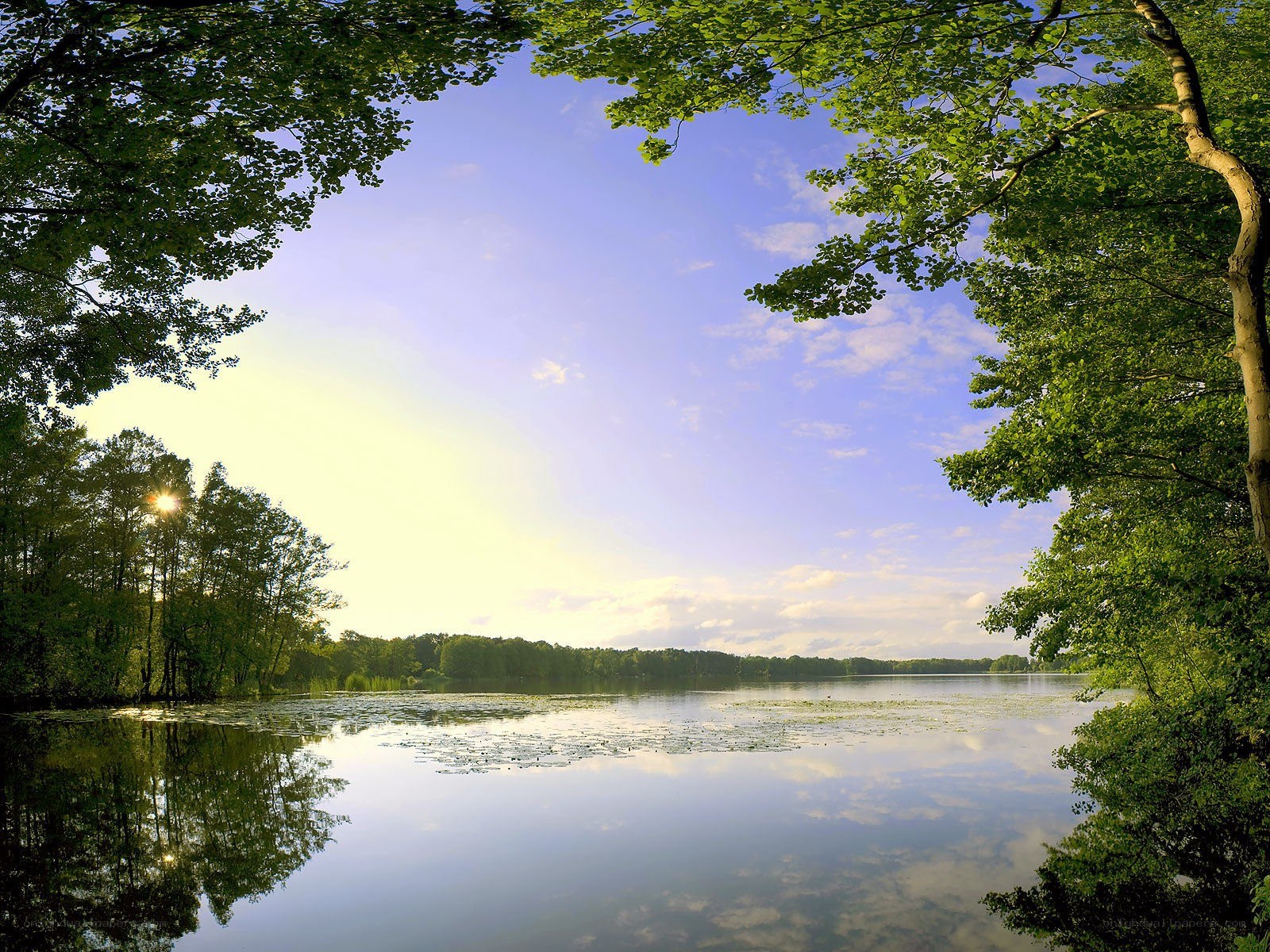 Serene lake at sunset