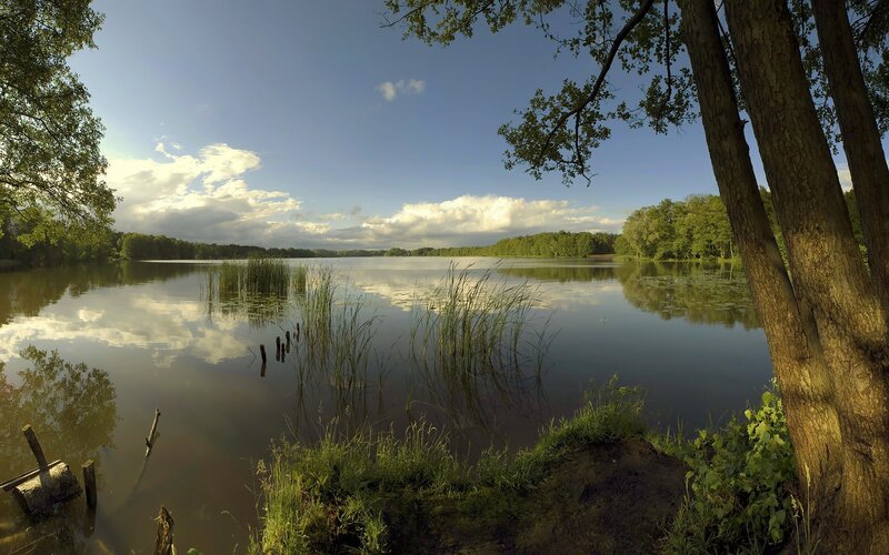 Serene lake at sunset