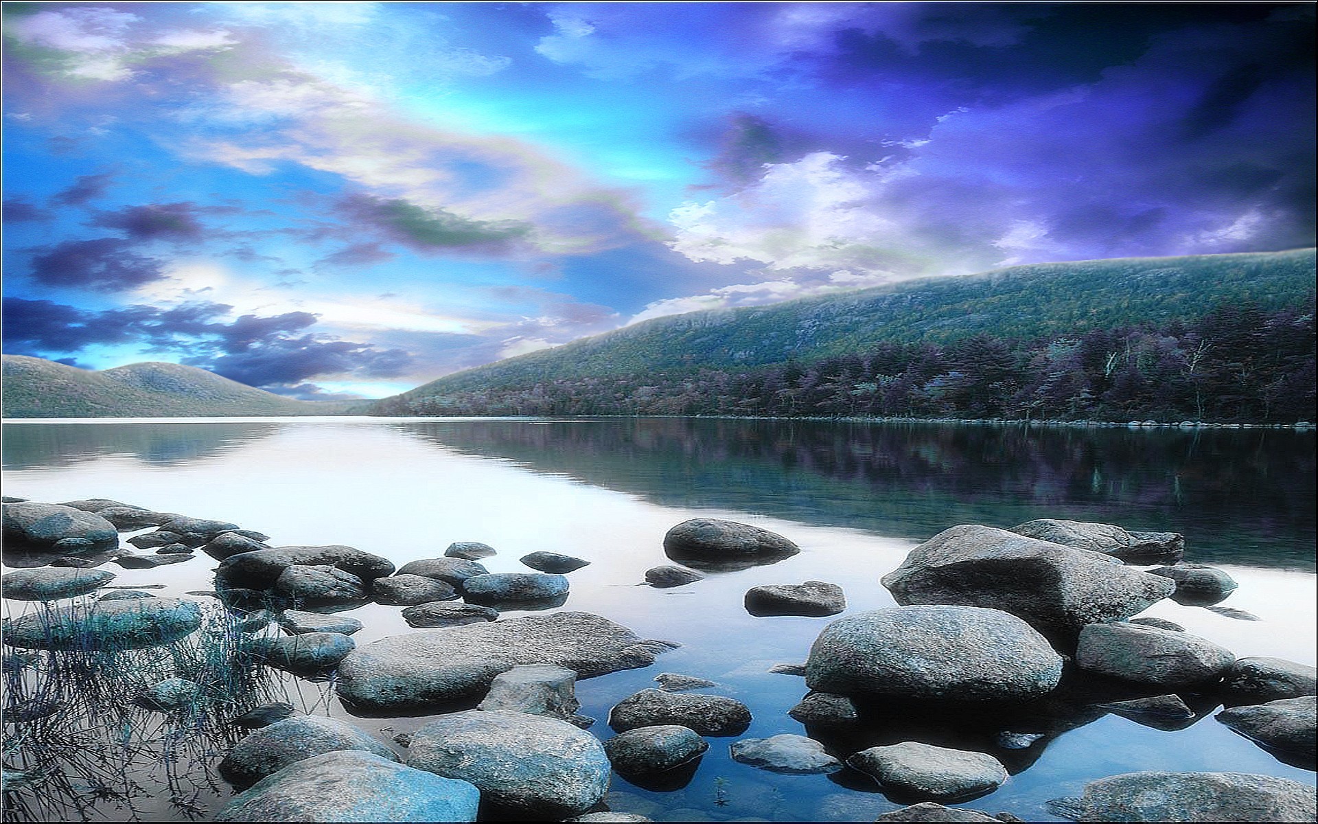 Serene lake at twilight