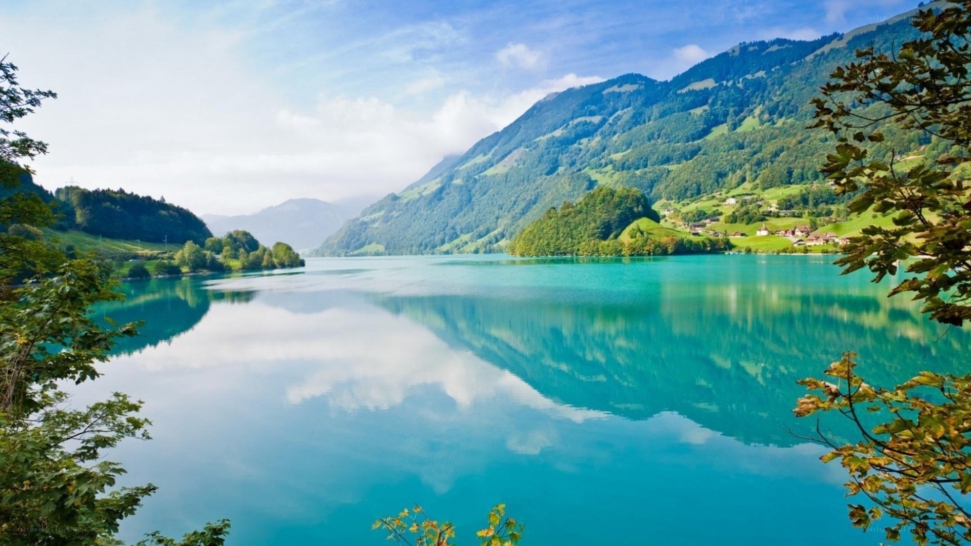 Serene lake in mountain valley