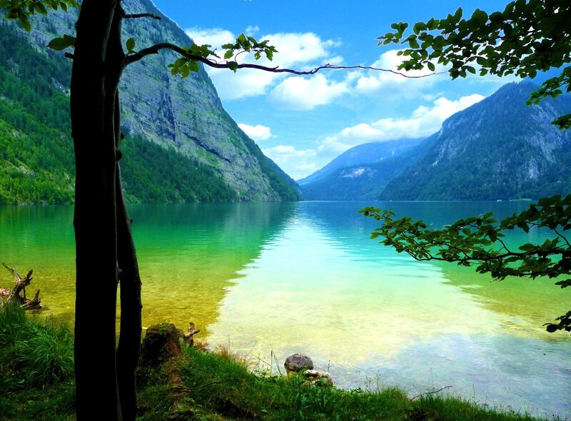 serene lake in mountain valley