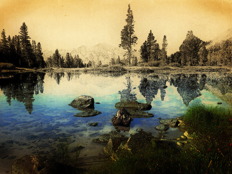 Serene lake with mountain reflection