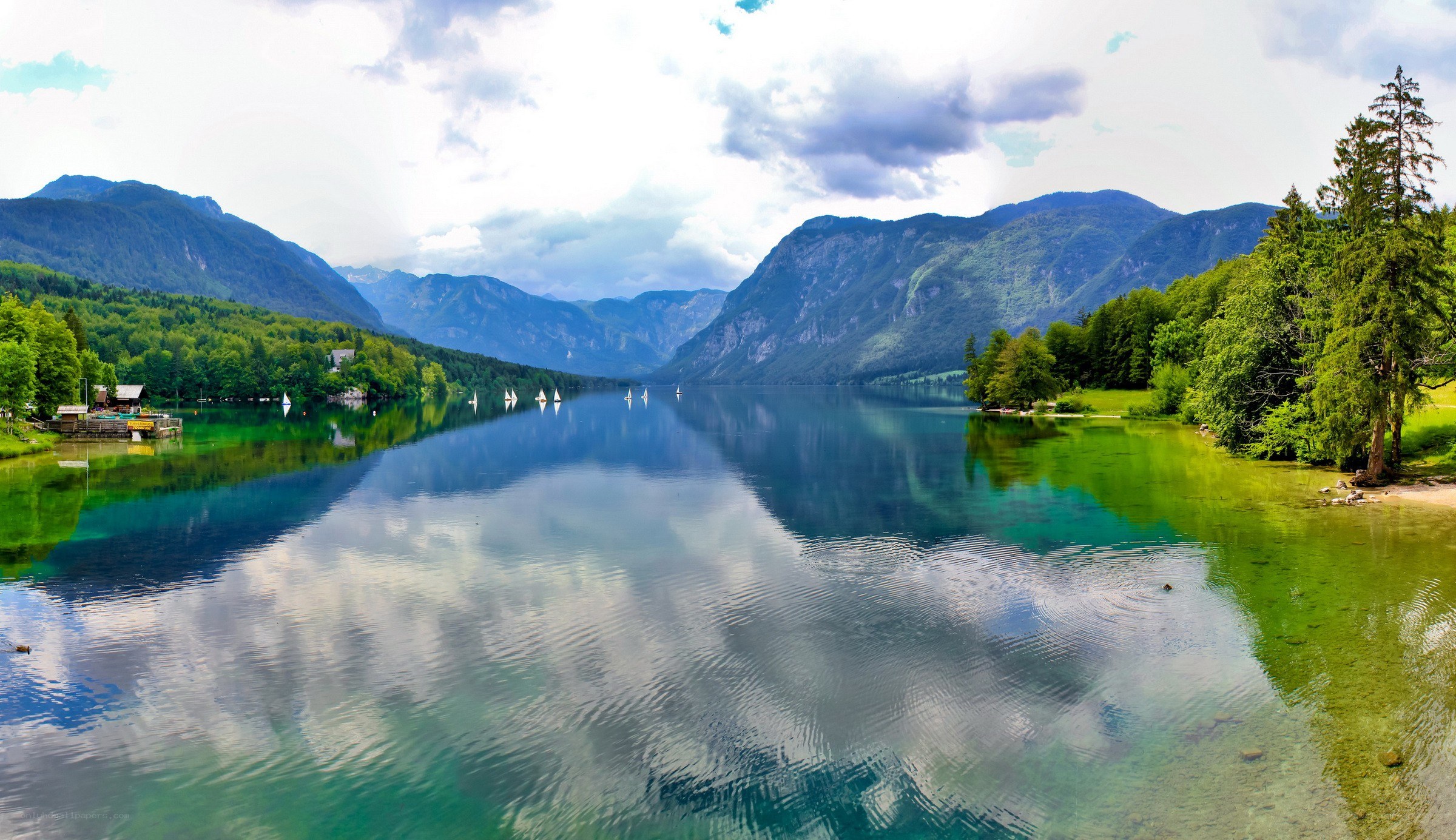 serene lake with mountain reflections