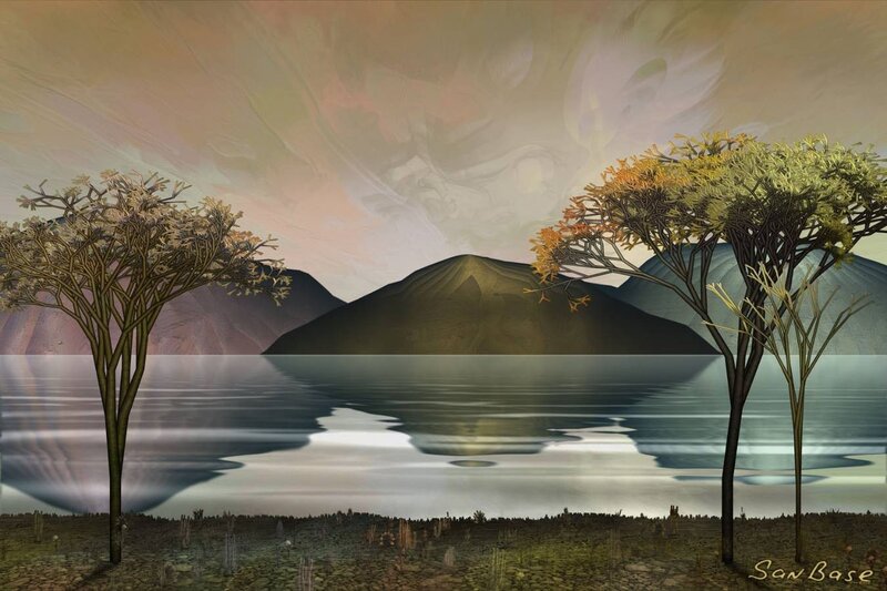Serene lake with mountains