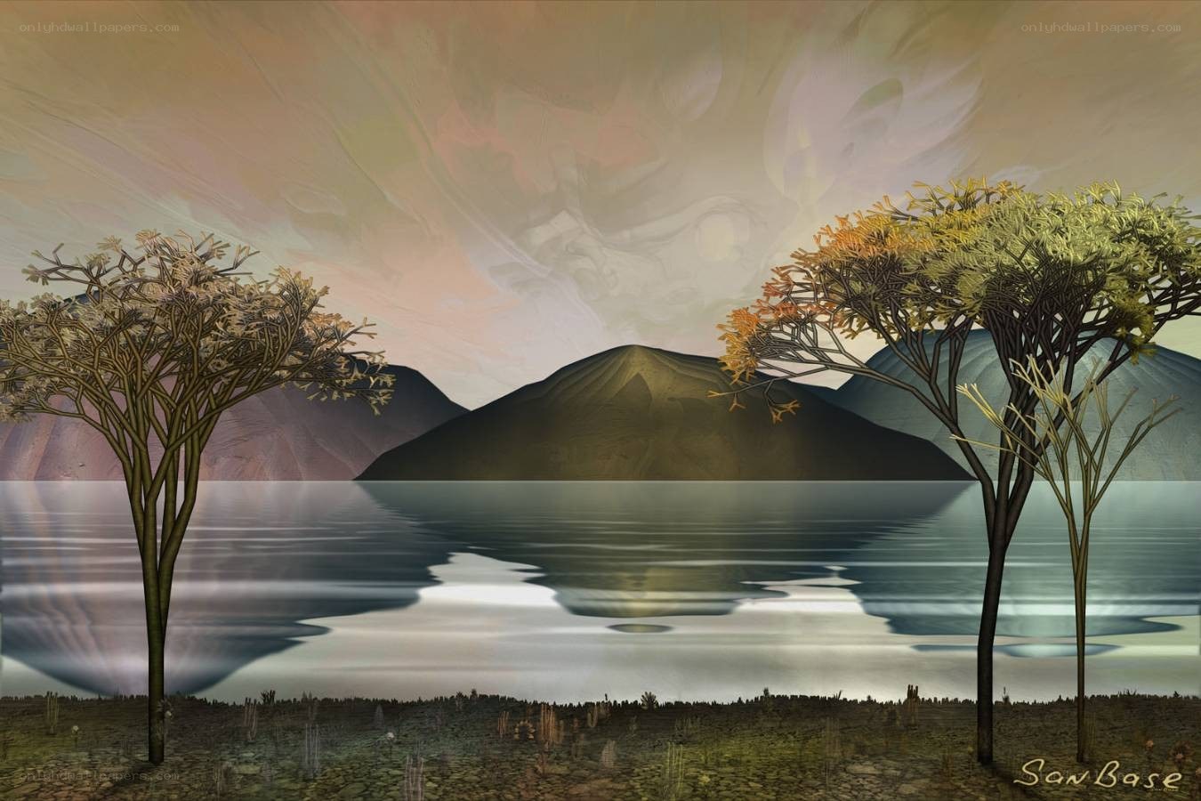 Serene lake with mountains