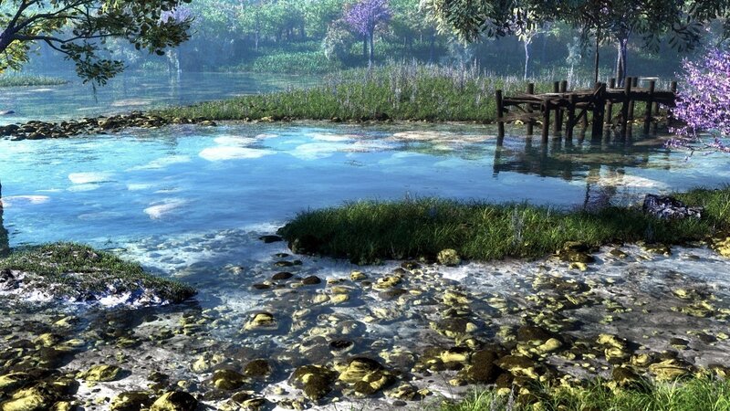 serene lakeside with wooden dock