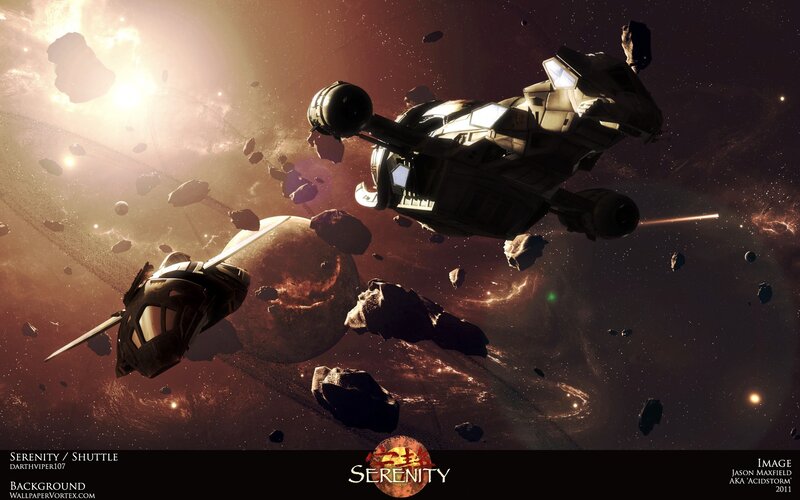 Serenity ship in asteroid field