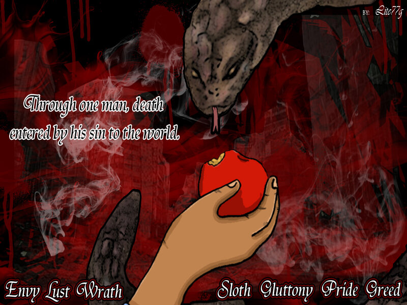 Serpent offering apple to man