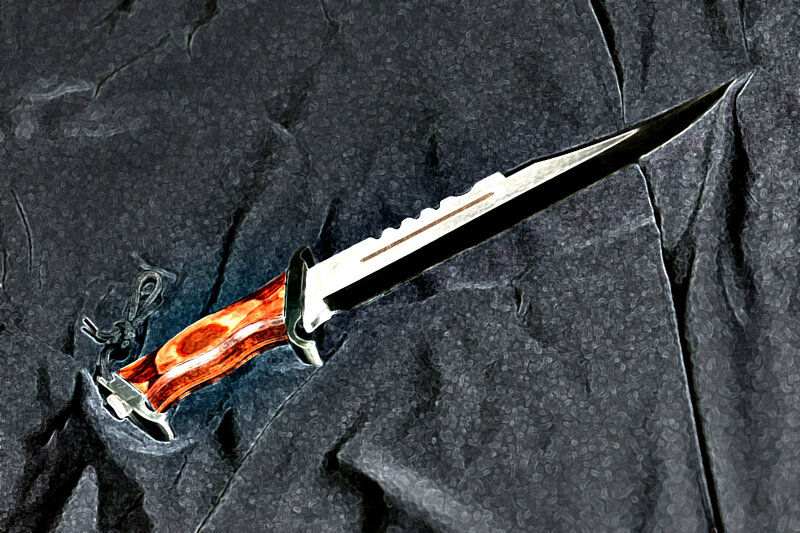 serrated knife with wooden handle