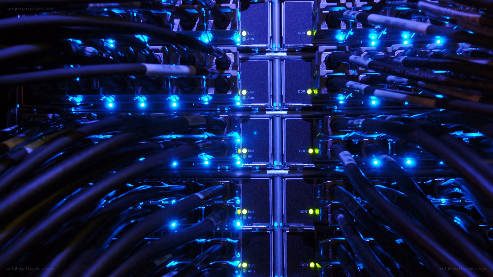 server rack with blue lights