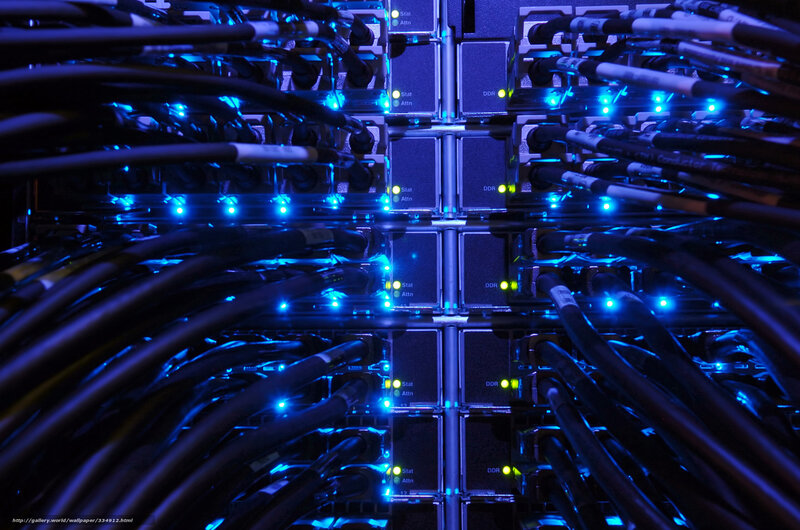server rack with blue lights