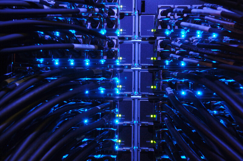 Server Rack with Cables — Blue