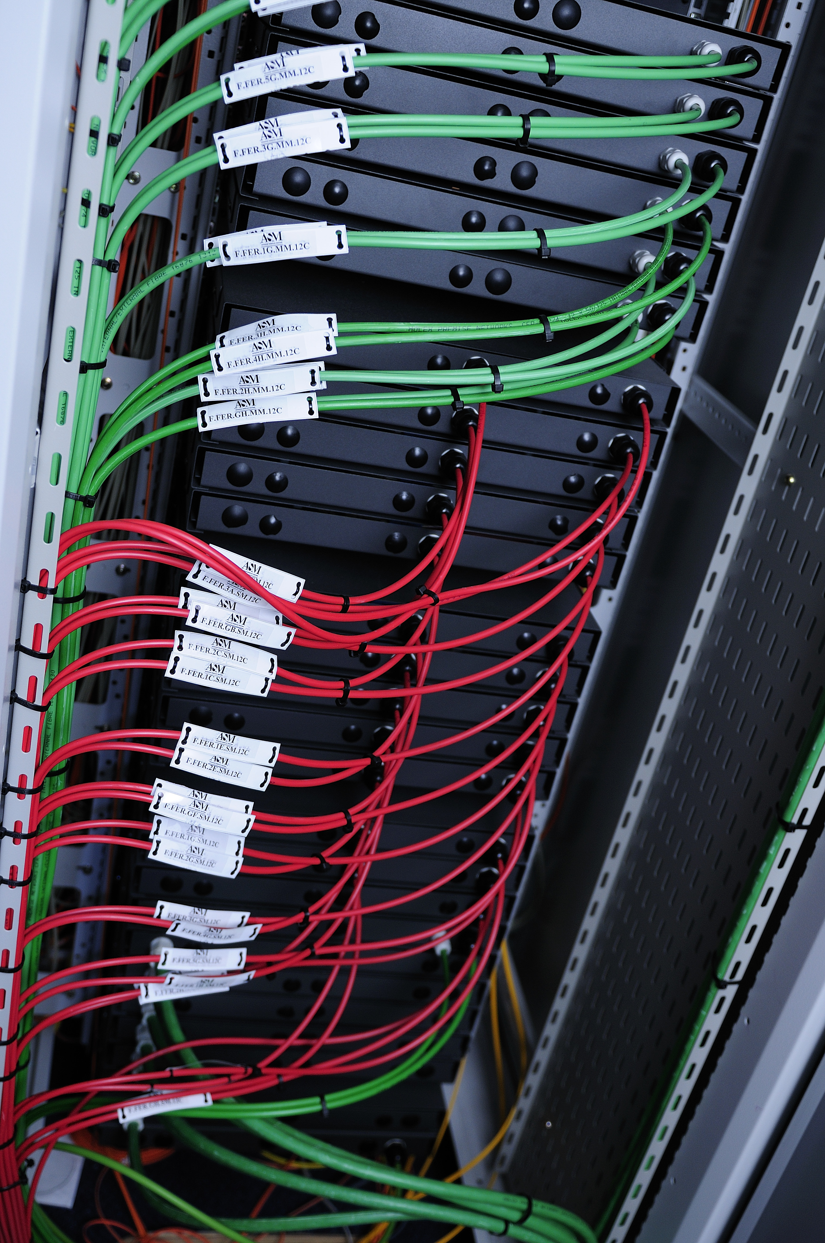 server rack with network cables
