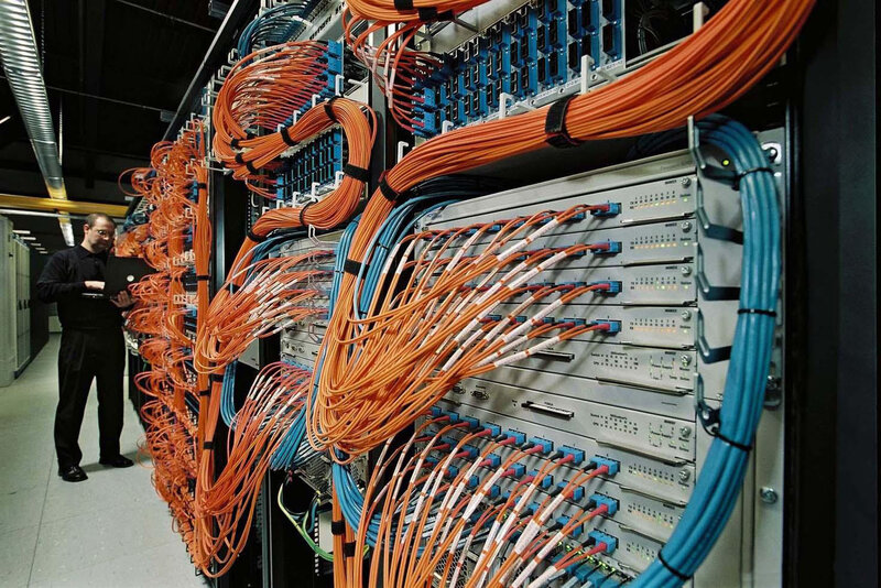 server rack with network cables