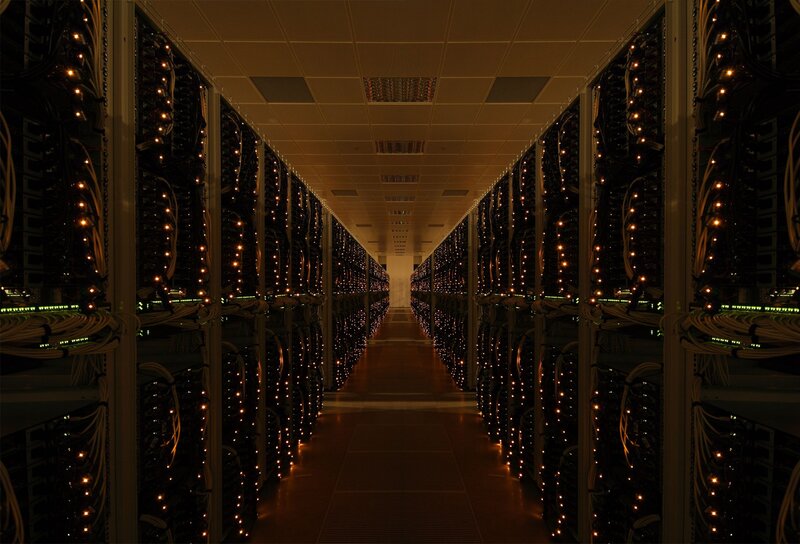 Server Racks in Data Center — Black, Dark, Night