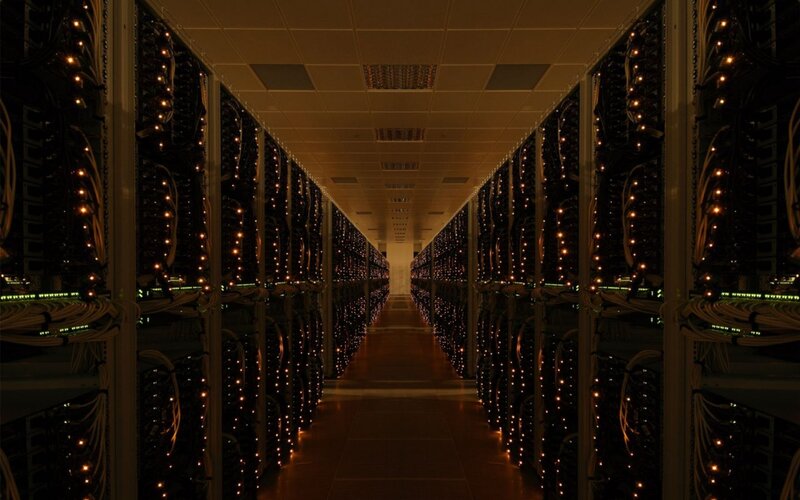 Server Racks in Data Center — Black, Dramatic, Night