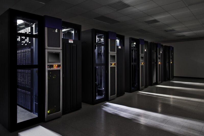 Server Racks in Data Center — Black, Dramatic, Photograph, Data Center