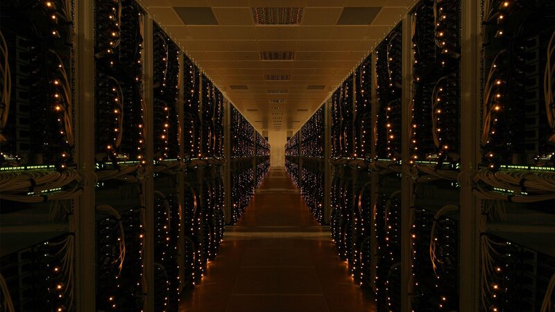 Server Racks in Data Center — Black, Dramatic, Photograph