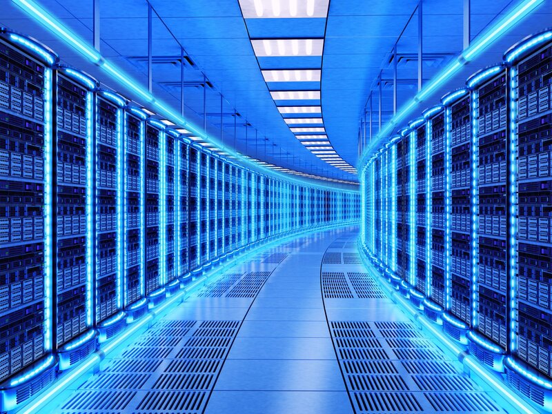 Server Racks in Data Center — Blue, Technological, 3d Render