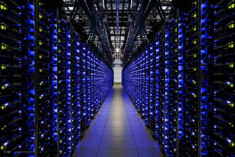 Server Racks in Data Center — Blue, Technological, Photograph, Lights