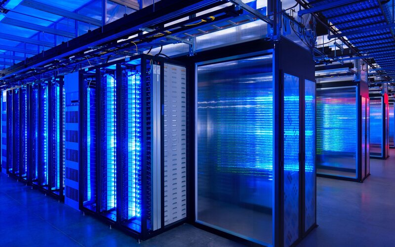 Server Racks in Data Center — Blue, Technological, Photograph, Servers, Cables