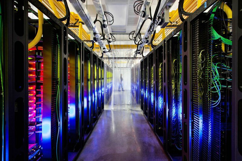 Server Racks in Data Center — Blue, Technological, Photograph