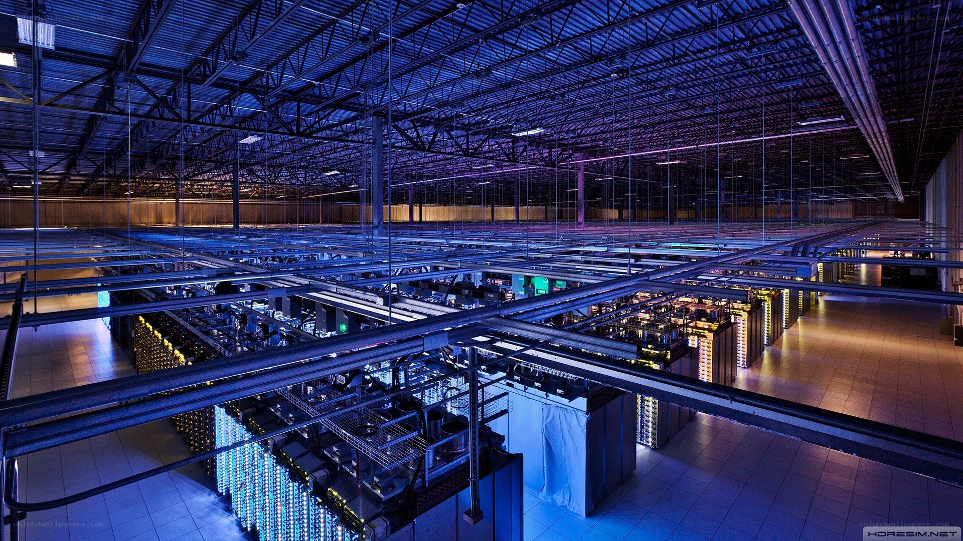 server room with blue lighting