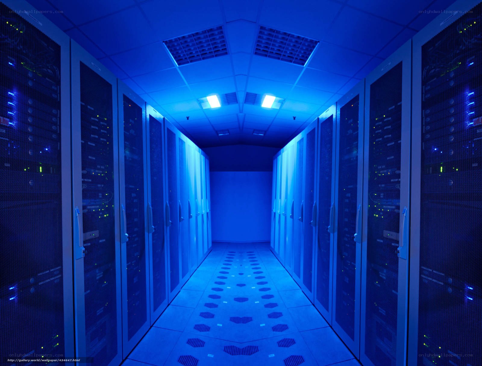 server room with blue lighting