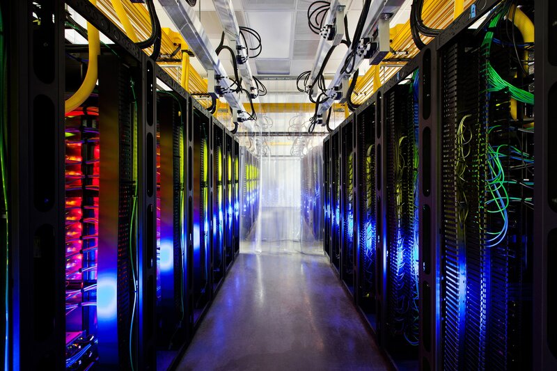 server room with colorful lights
