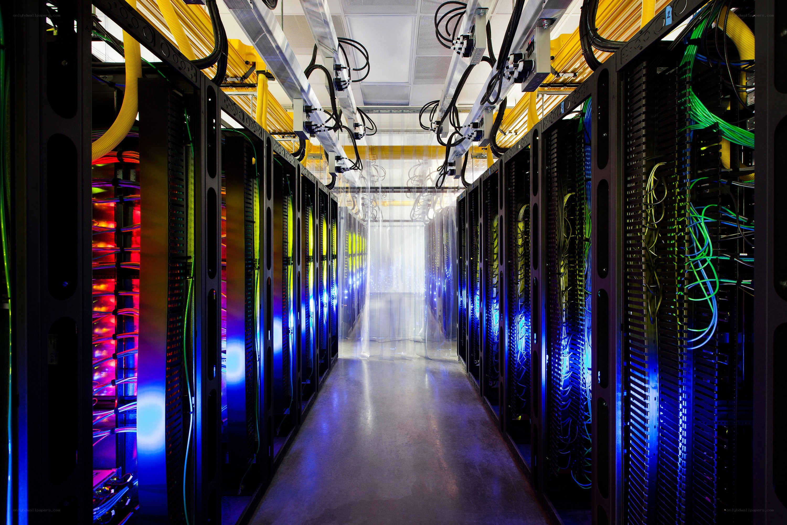 server room with colorful lights