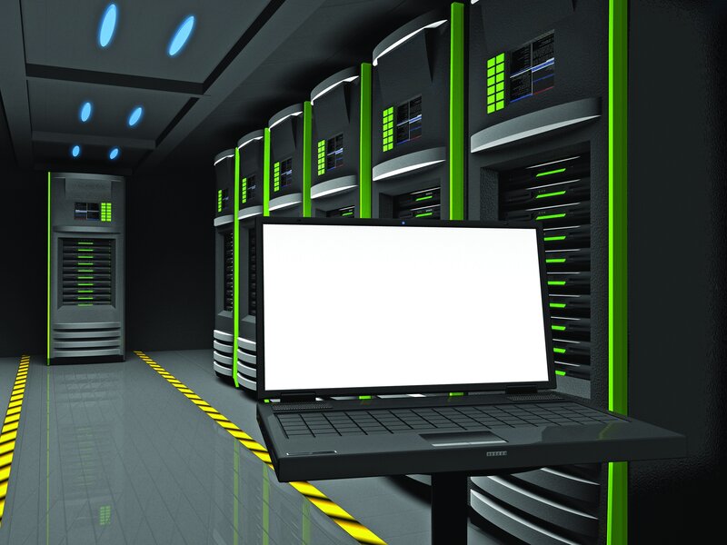 server room with laptop