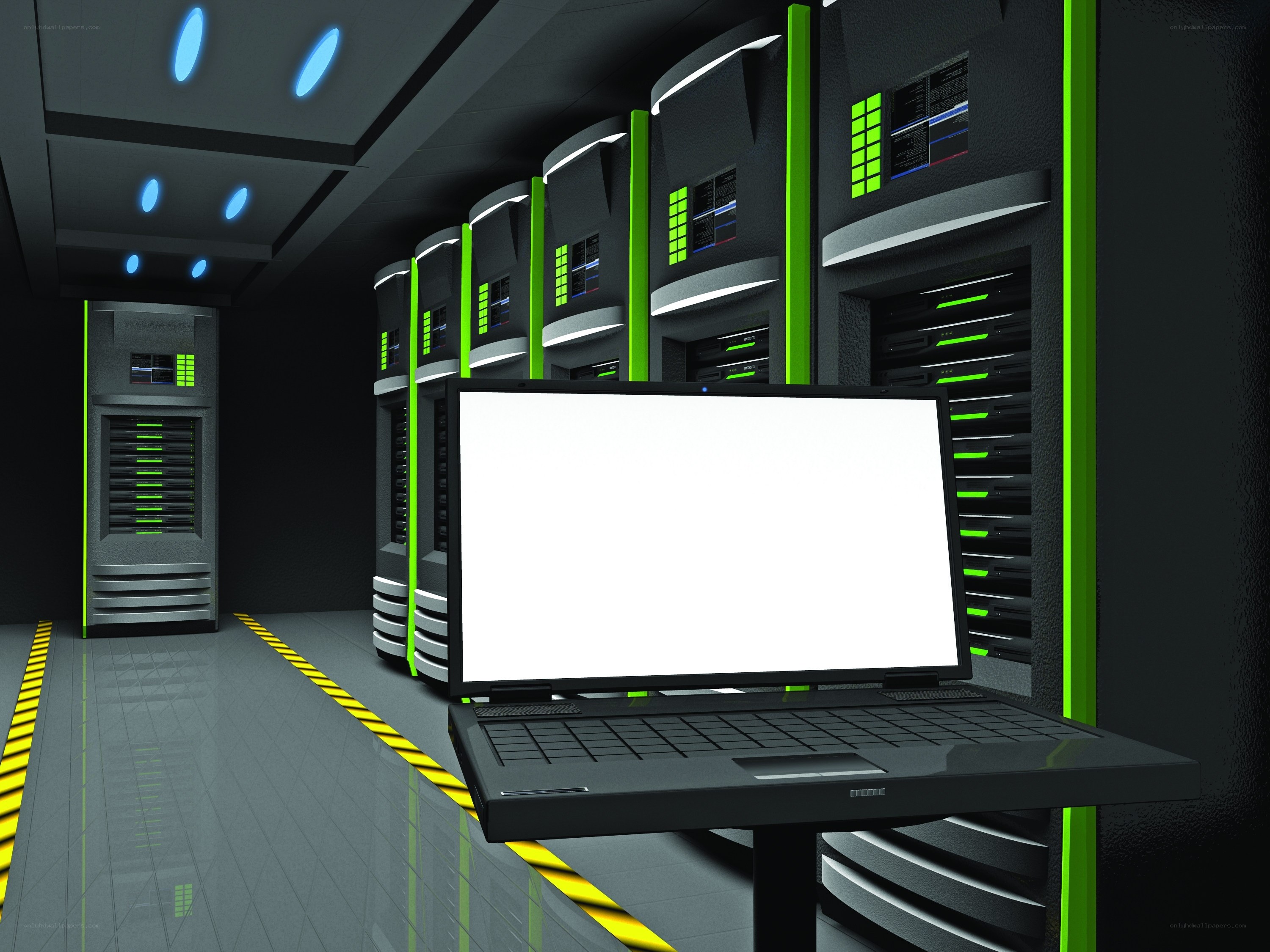 server room with laptop