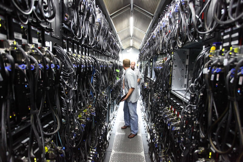 Server room with technicians