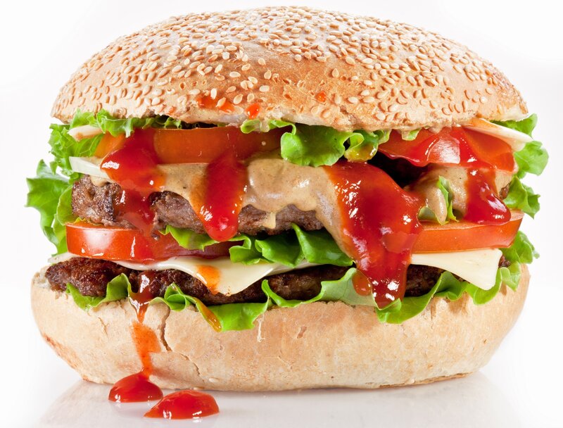 Sesame seed burger with toppings