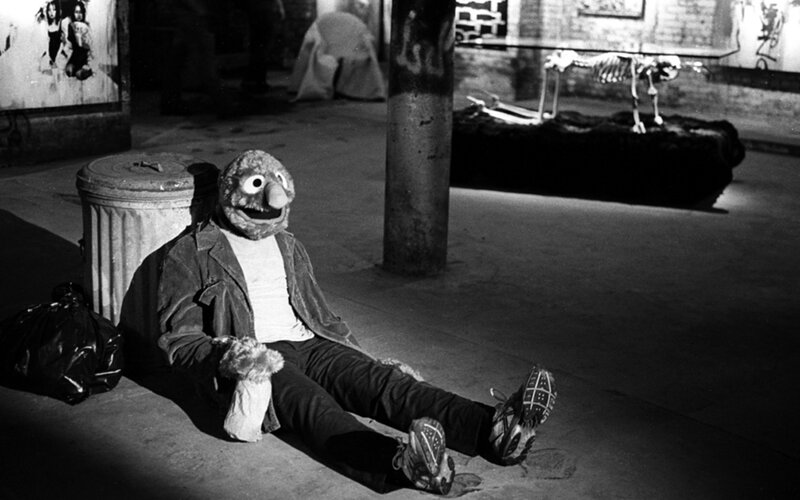 Sesame Street character in urban setting