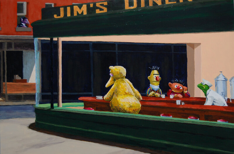 Sesame Street characters at Jim's Diner