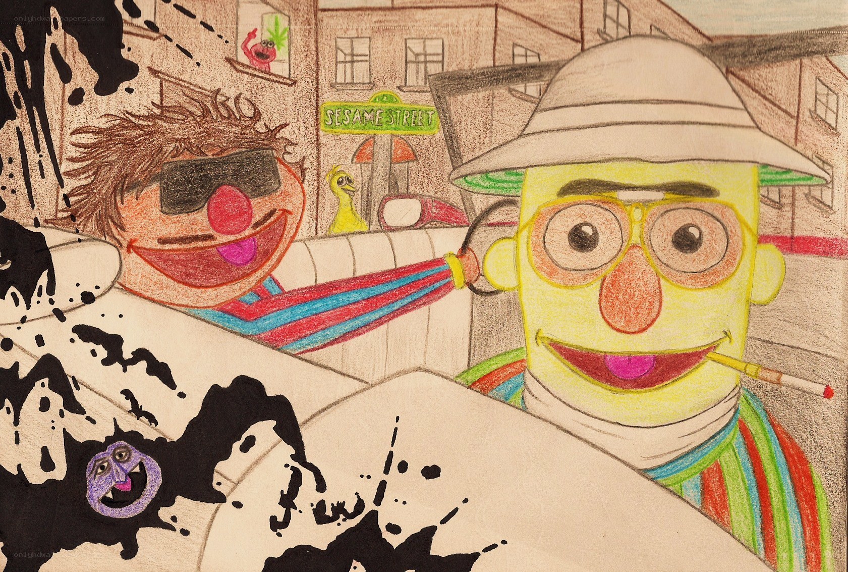 Sesame Street characters in a car