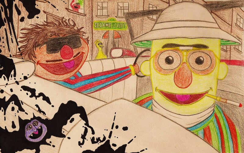 Sesame Street characters in a chaotic scene