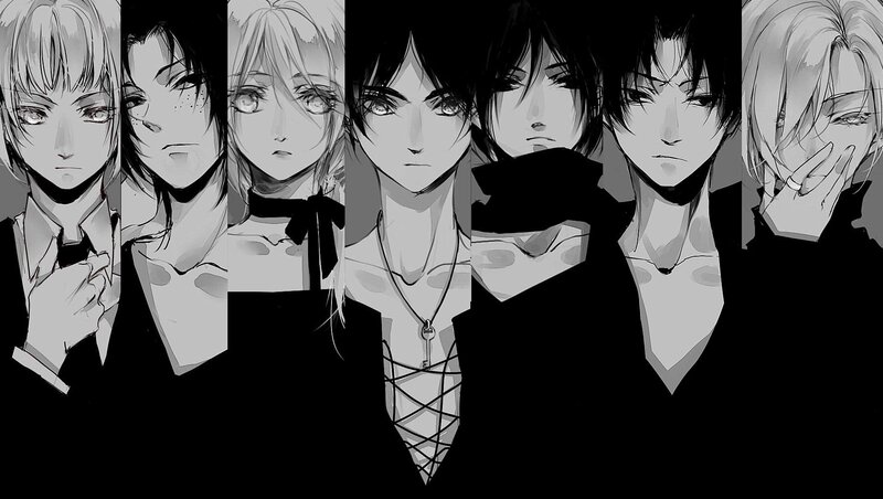 Seven Anime Characters — Black, Dramatic, Manga, Anime Art