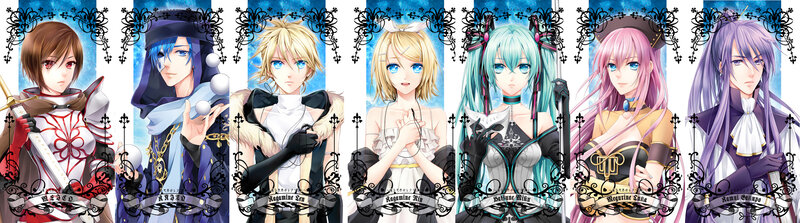 Seven Anime Characters — Blue, Dramatic, Swords