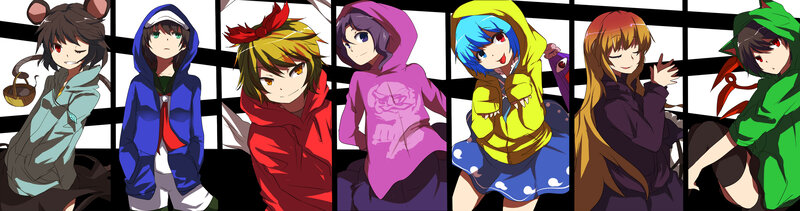 Seven Anime Characters — Blue, Playful