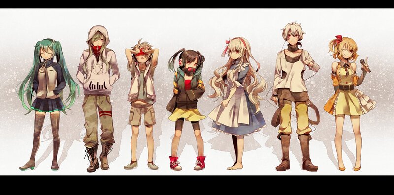 Seven Anime Characters — White, Neutral, Digital Art