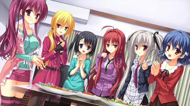 Seven Anime Girls at Table